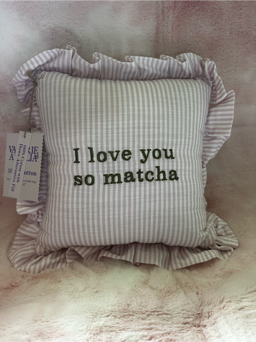 I love you so matcha - Striped Ruffle Decorative Pillow - Valerie & Amelia NWT